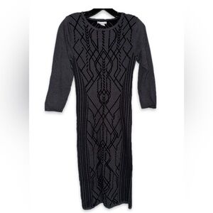 H&M Black & Grey Ribbed Knit Sweater Dress 3/4 sleeve size small
